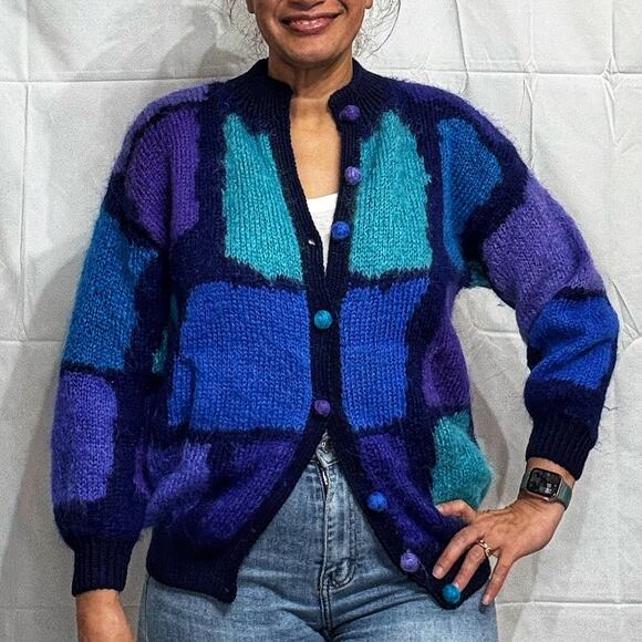 Lynn Williams Blue Geometric Vintage Sweater Sz L - Picture 5 of 12